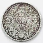 1 Re British India 1917 Mumbai silver coin