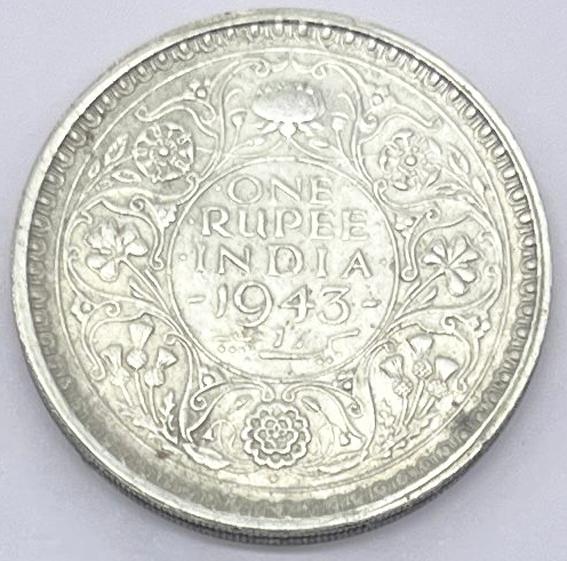 1 Re Britsh India 1943 Mumbai silver coin