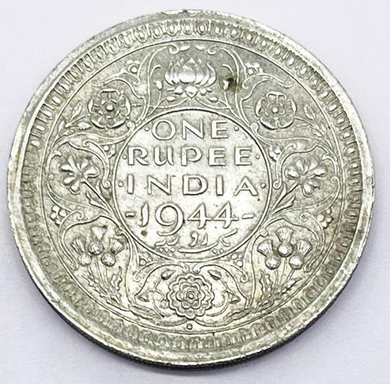 1 Re Britsh India 1944 Mumbai silver coin