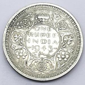 1 Re British India 1945 Mumbai silver coin