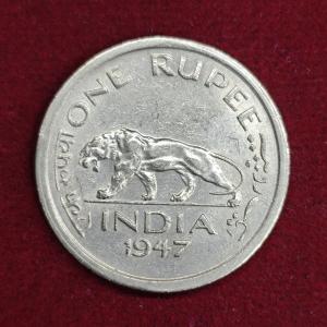 British 1 Rupee 1947 George VI King Lahore Mint Coin