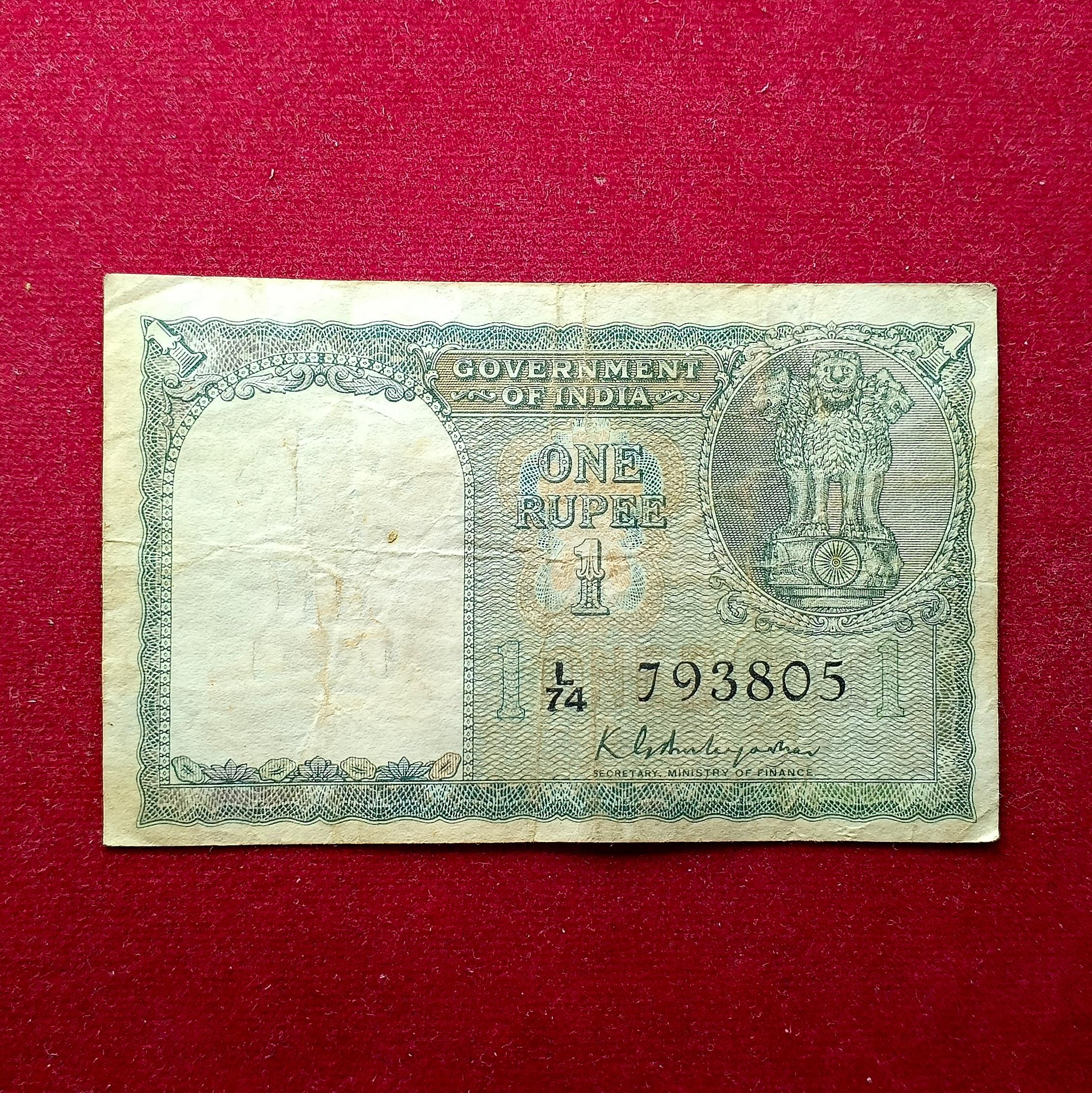 1 Rupee K.G.Ambegaonkar Banknote (L74 793805)