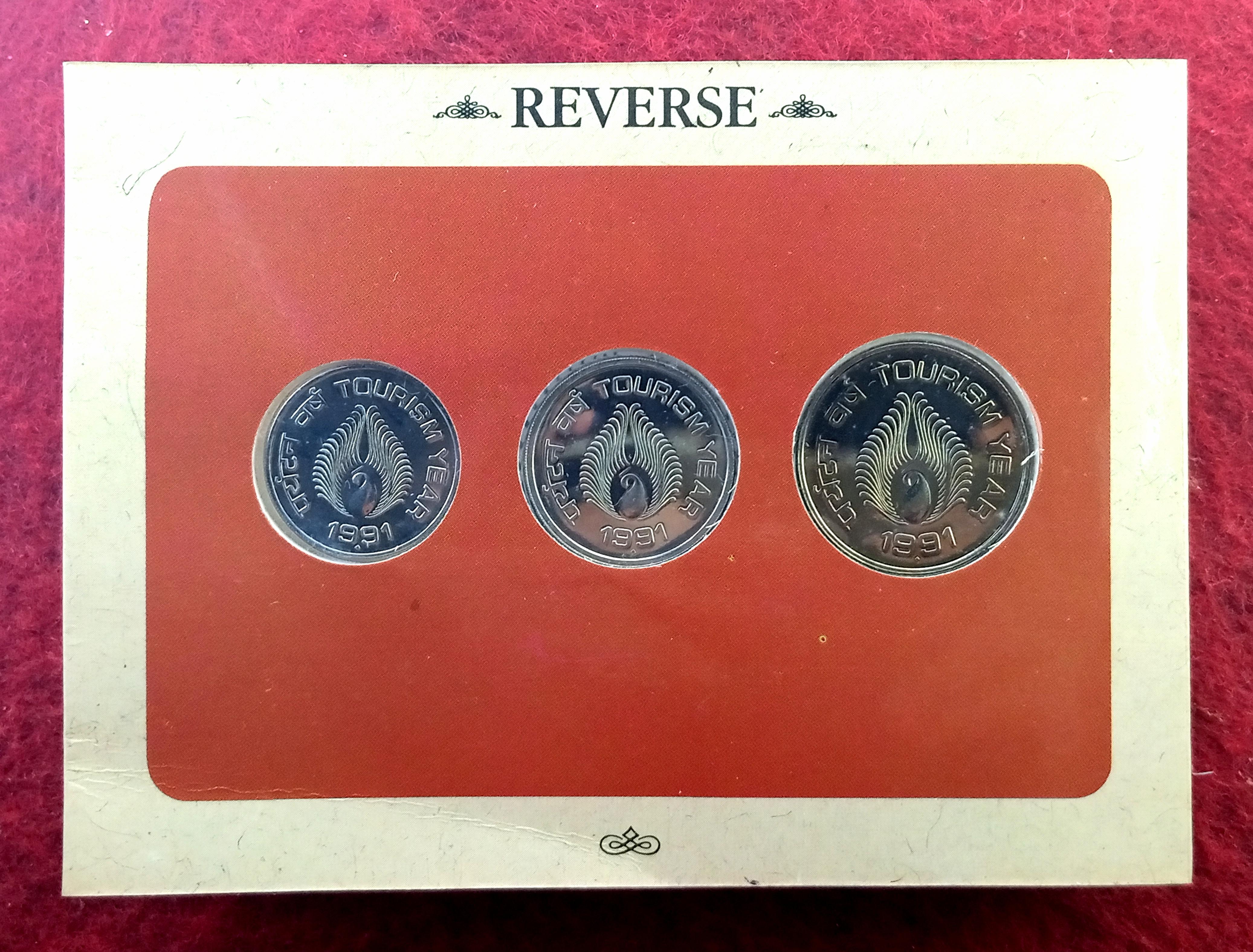 1991 - India Tourism Year (Bombay) UNC 3 Coins Set (Rs.5, Rs.2,Re.1)