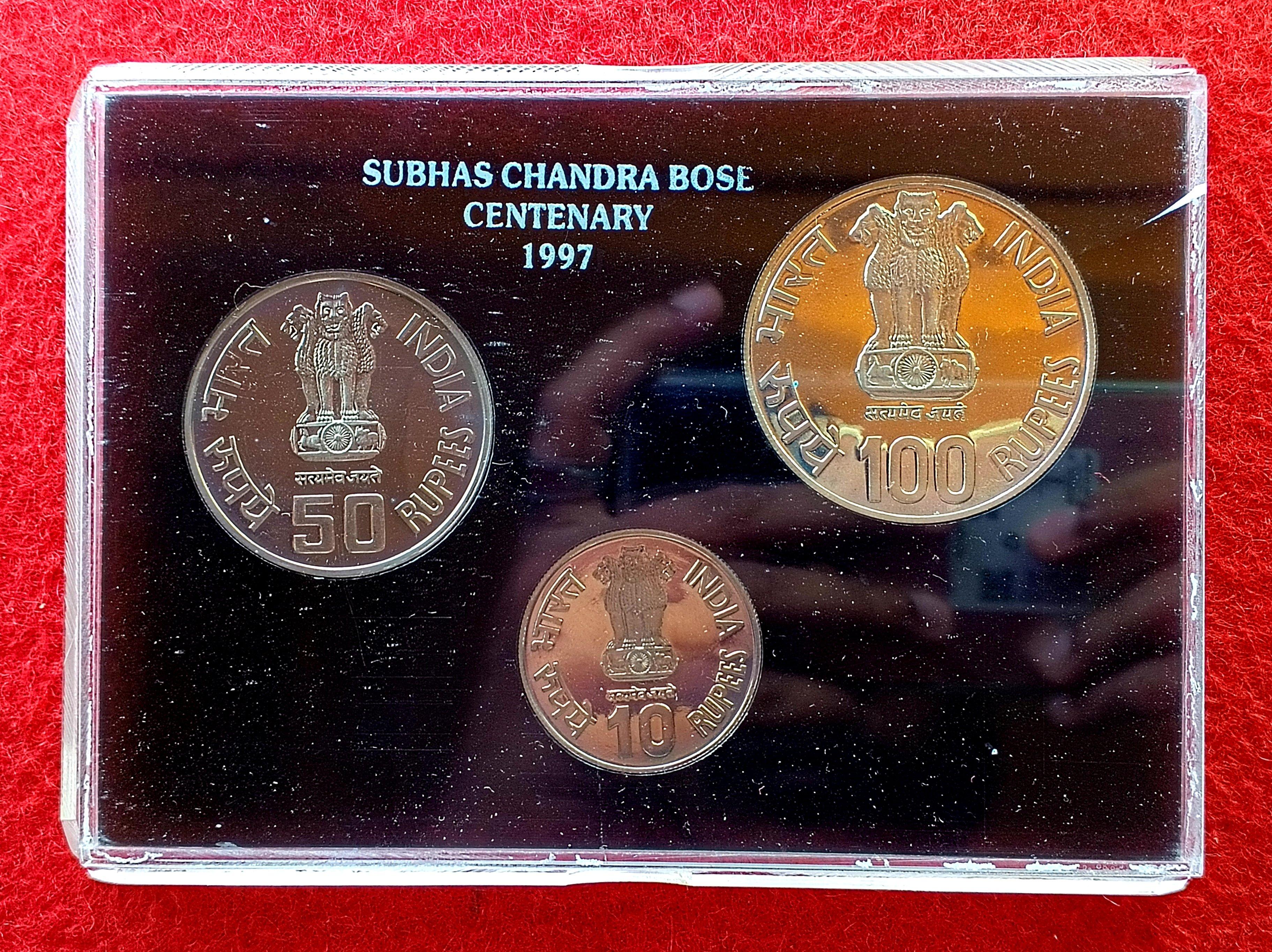 1997 – Netaji Subhas Chandra Bose UNC 3 Coins Set (Rs.100, Rs.50,Rs.10)