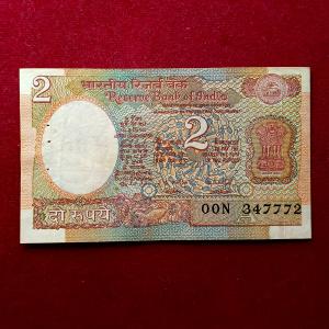 2 Rupees R.N Malhotra 00N Prifix Banknote (00N 347772)