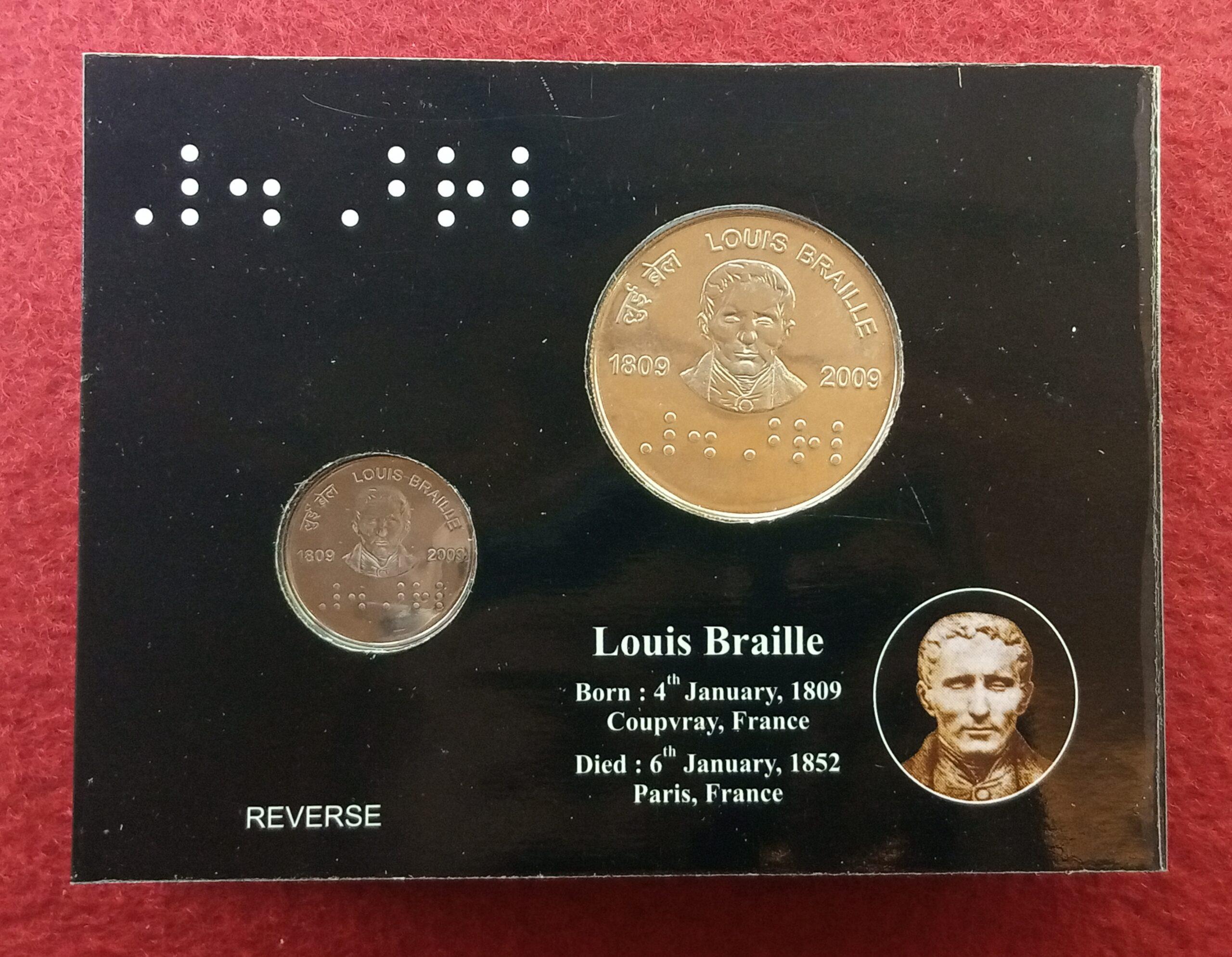 2009 – 200th Birth Anniversary of Louis Braille UNC 2 Coins Set (Rs.100, Rs.2)