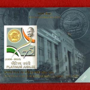 2010 – 2 Rupees Platinum Jubilee of Reserve Bank of India Hyderabad 1 Coin UNC Set
