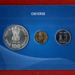2010 – XIX Commonwealth Games Delhi (Kolkata) UNC 3 Coins Set (Rs.100, Rs.5, Rs.2)