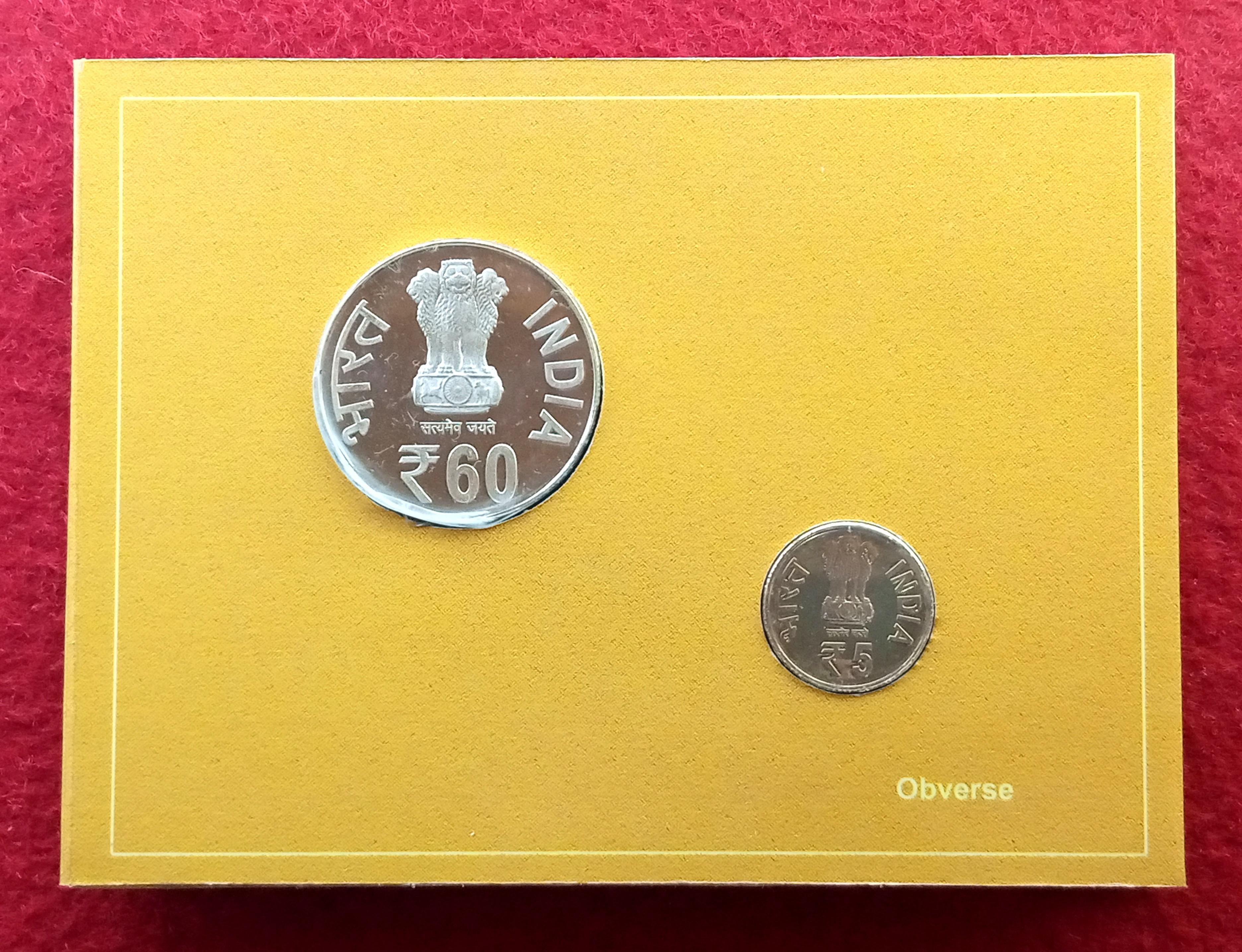 2012 – 60 Years Of India Govt Mint Kolkata UNC 2 Coins Set (Rs.60, Rs.5)