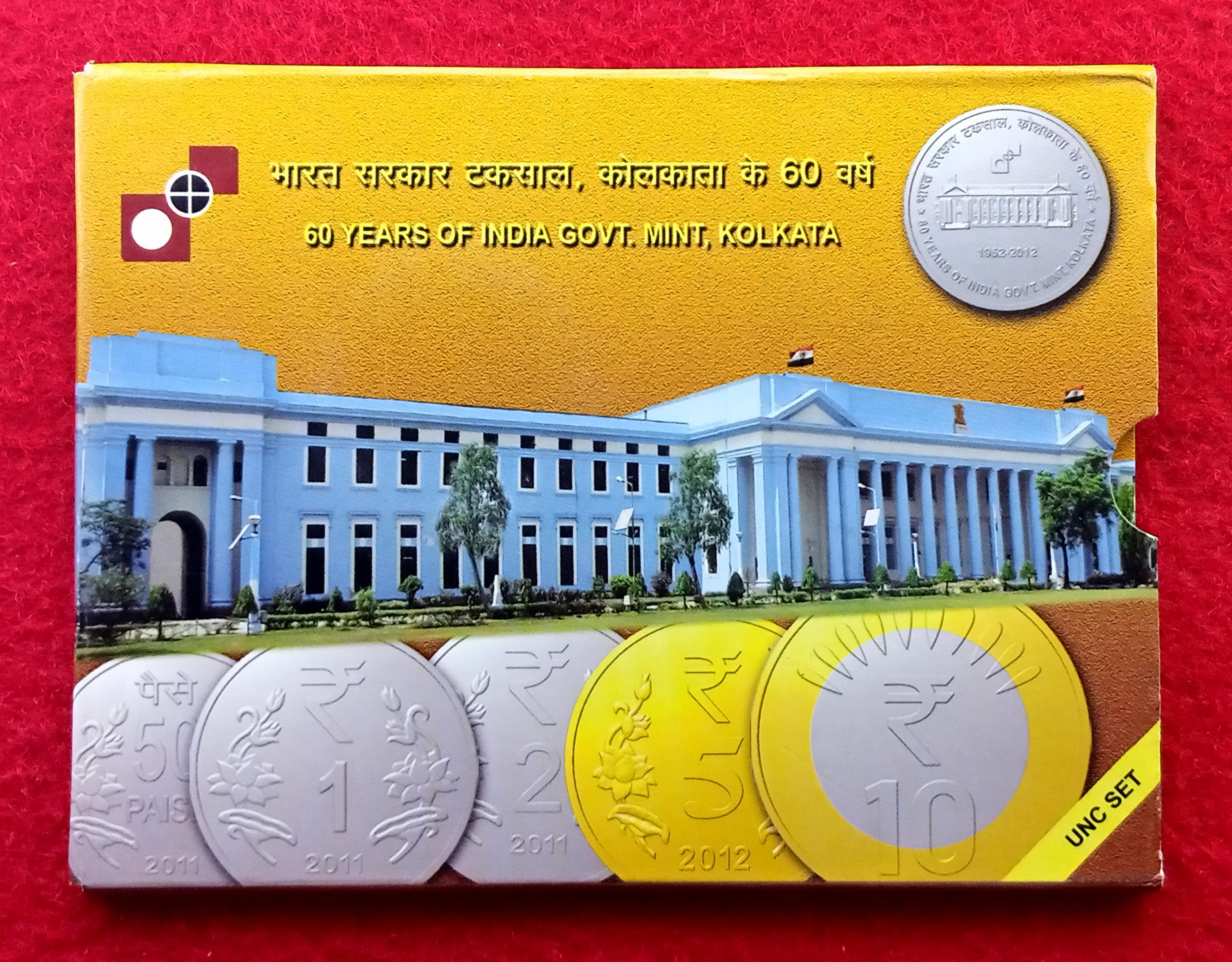 2012 – 60 Years Of India Govt Mint Kolkata UNC 2 Coins Set (Rs.60, Rs.5)