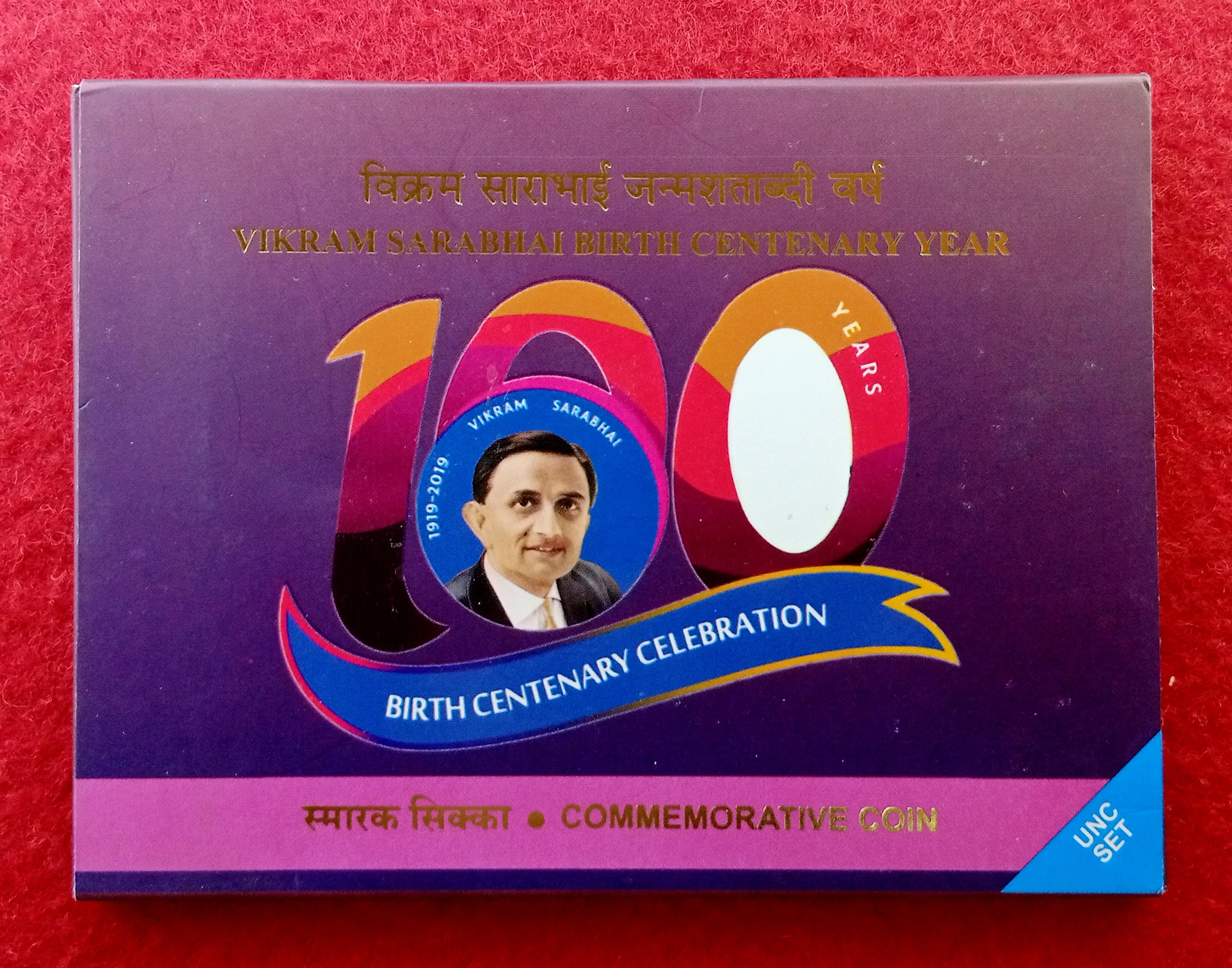 2019 - Vikram Sarabhai Birth Centenary  Year UNC 1 Coin Set (Rs.100) Kolkata Mint