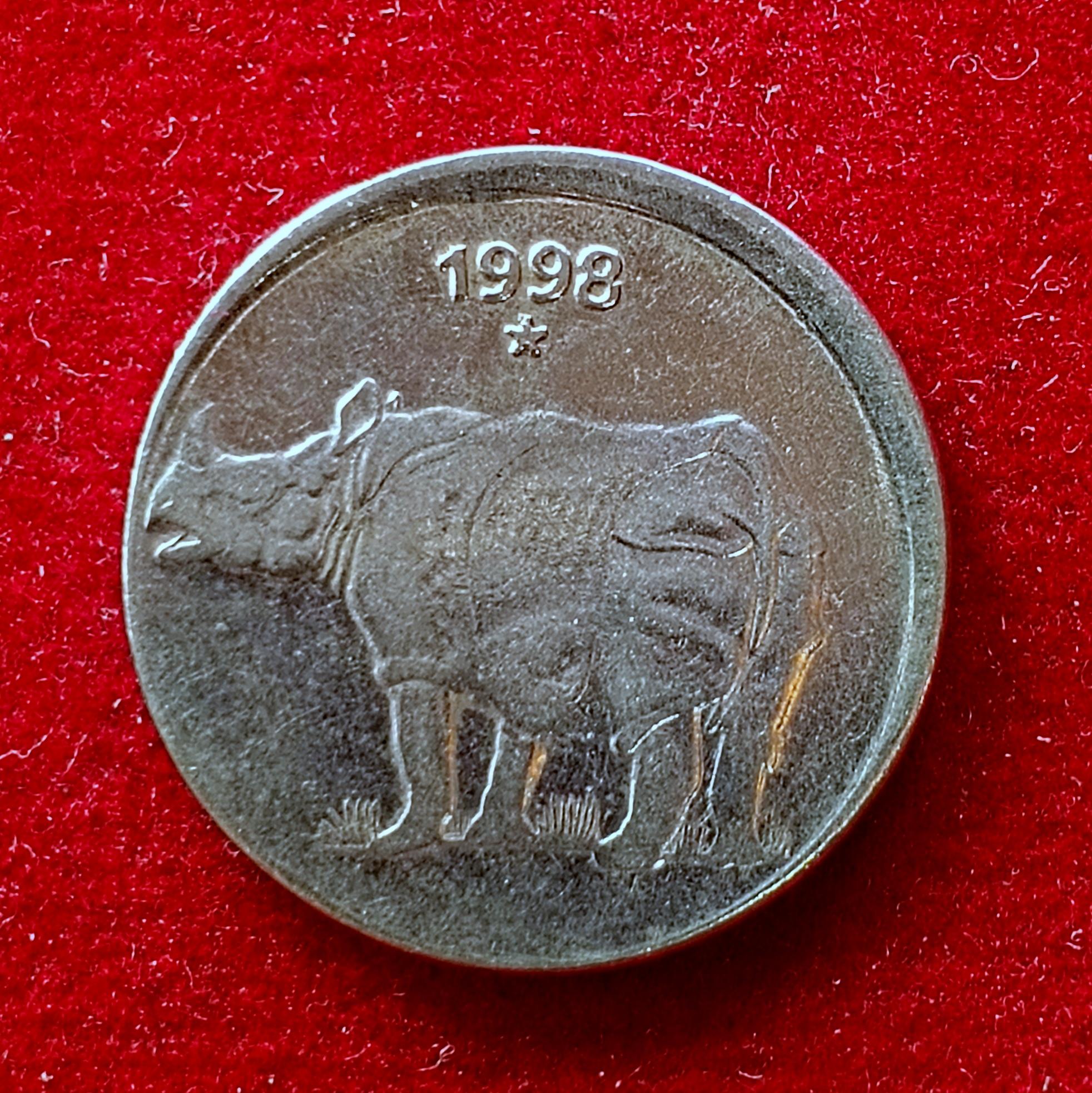 25 Paise 1998 Hyderabad Mint Off Center Error Coin