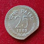 25 Paise Straight Clip Error 1989 Coin (Mumbai Mint)