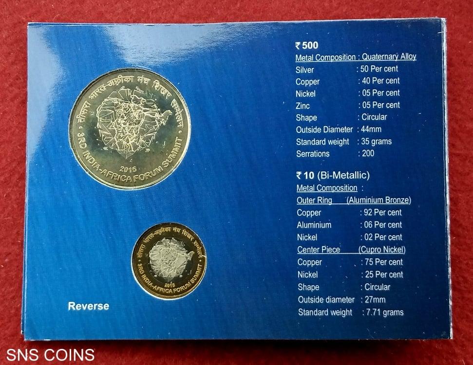 3rd India - Africa Forum Summit UNC Commemorative Coin Set (Rs.500, Rs.10)