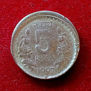 5 Rupees 1997 Off Center Error Coin (Hyderabad Error)