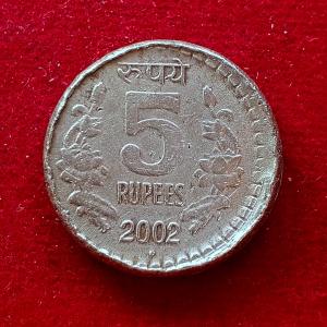 5 Rupees 2002 Off Center Error Coin