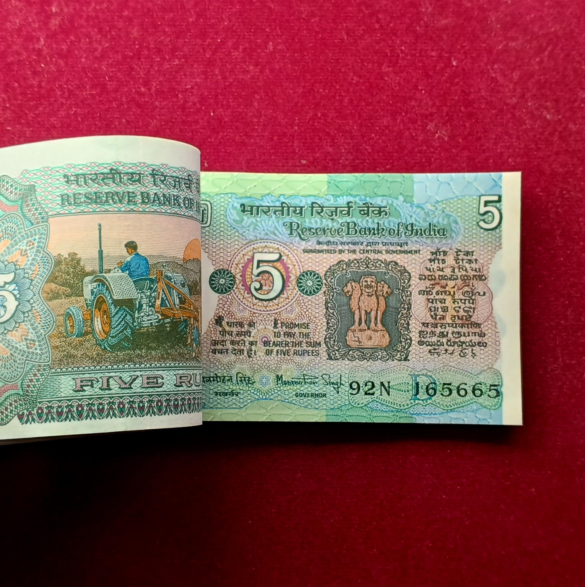5 Rupees Manmohan Singh 75 Notes (92N 165626 - 92N 165700)