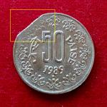 50 Paise 1989 Straight Clip Error Coin