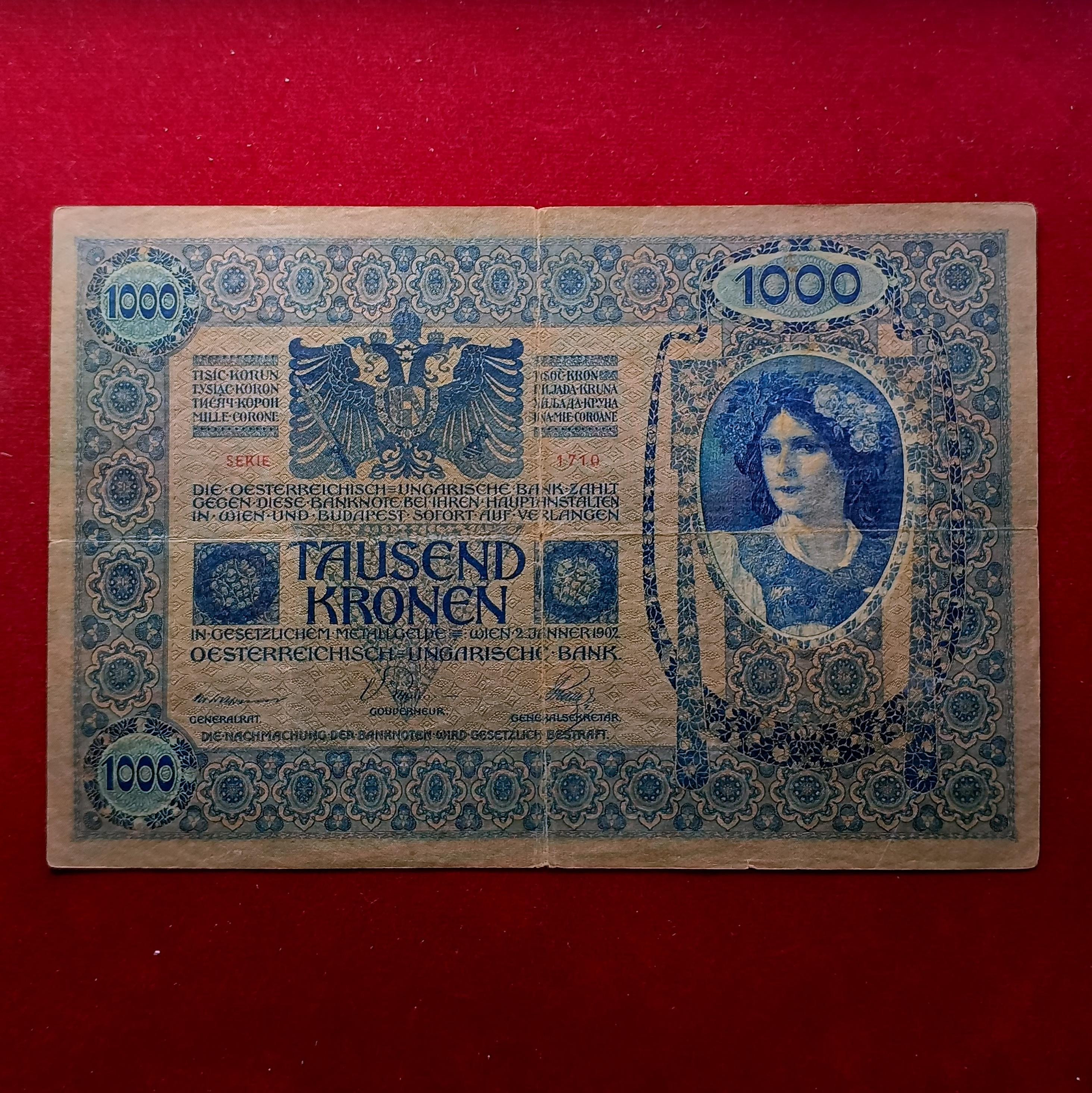 Austria 1000 Kronen First issue Overprint - German Austria 1919 Banknote