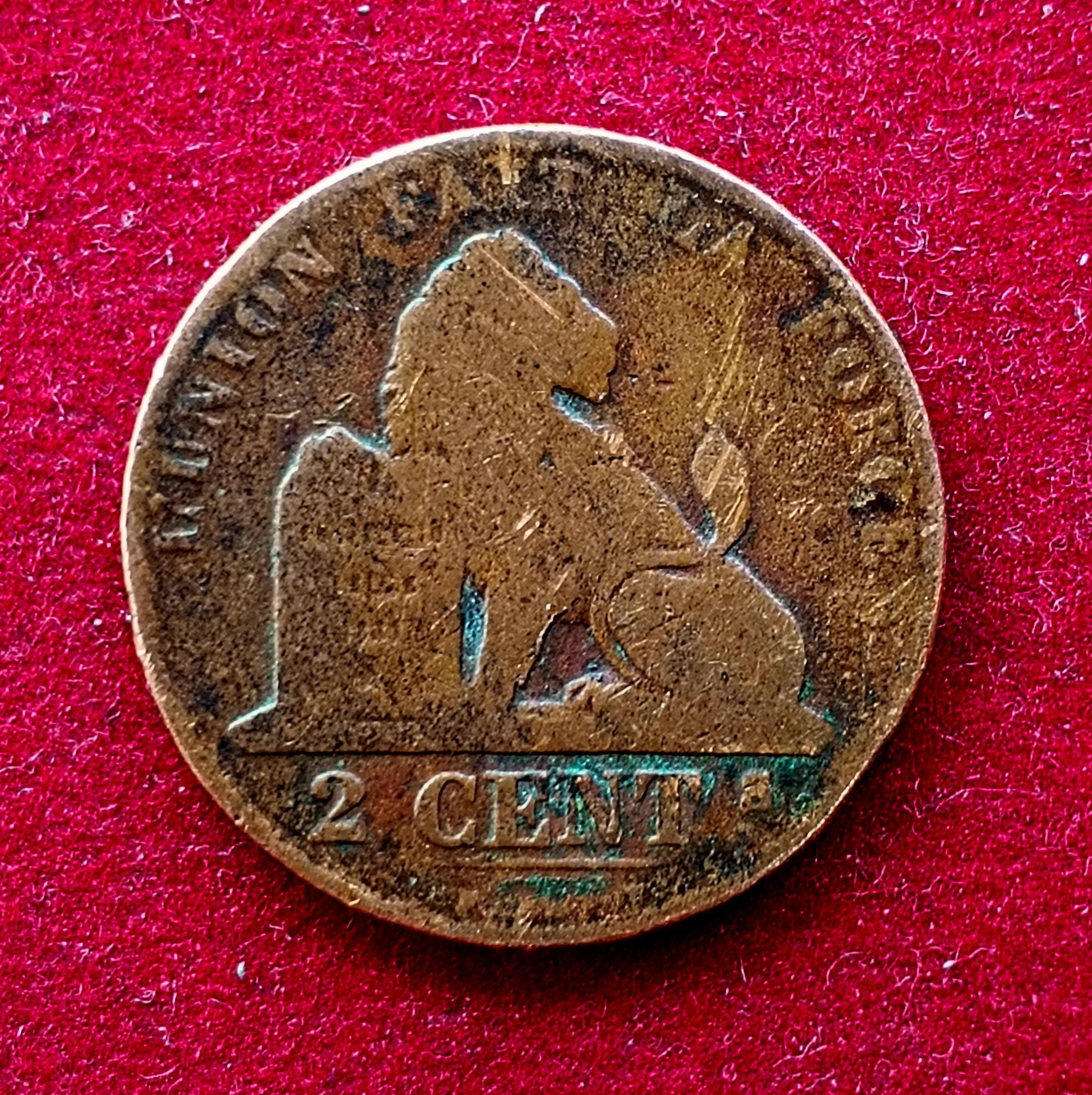 Belgium 2 Centimes - Leopold II French text 1876 Coin