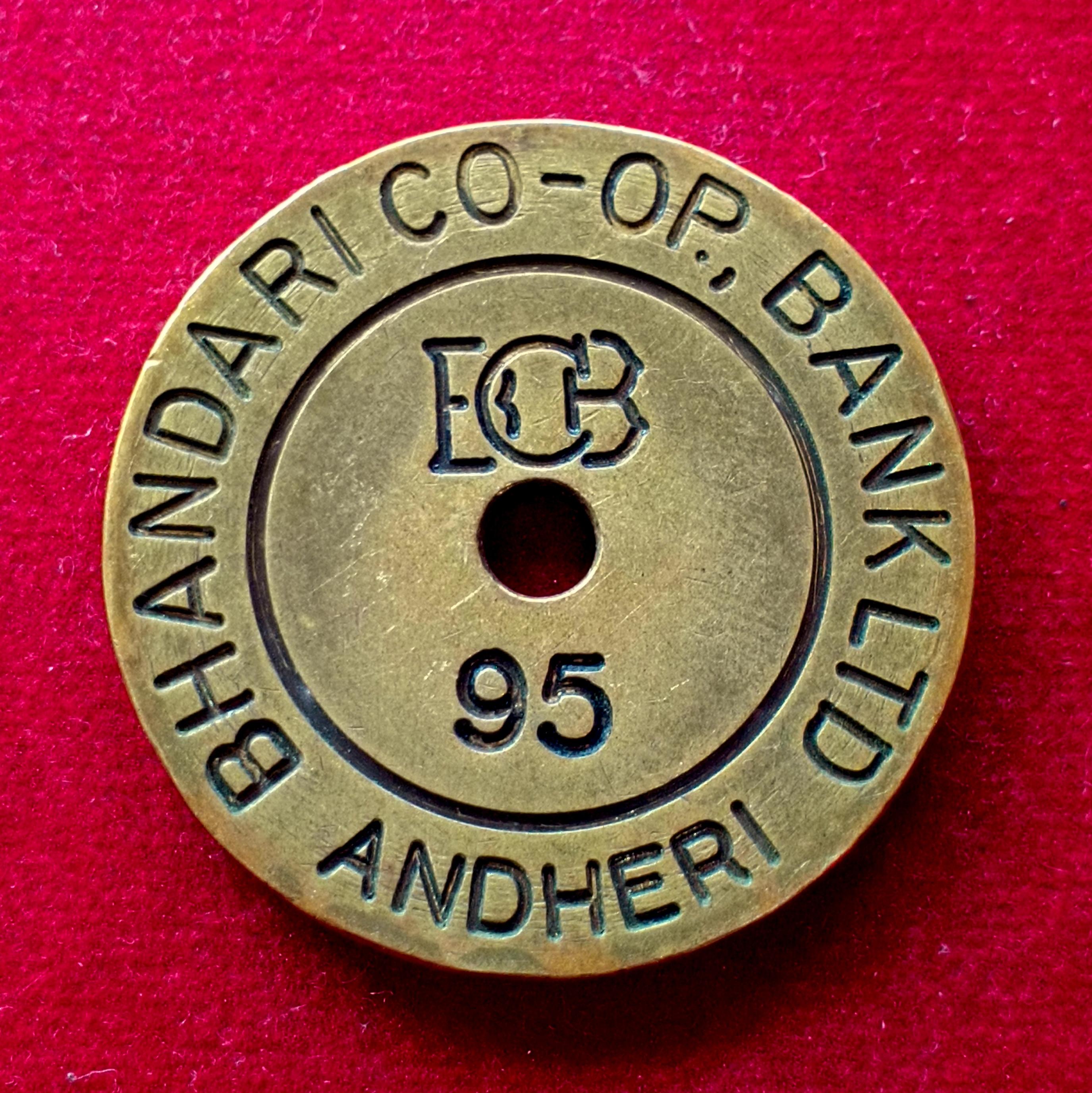 Bhandari Co-operative Bank Ltd. Brass Token No. 95  – Andheri, Bombay