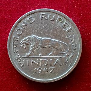 British India 1 Rupee - George VI 1947 Coin (Lahore Mint)