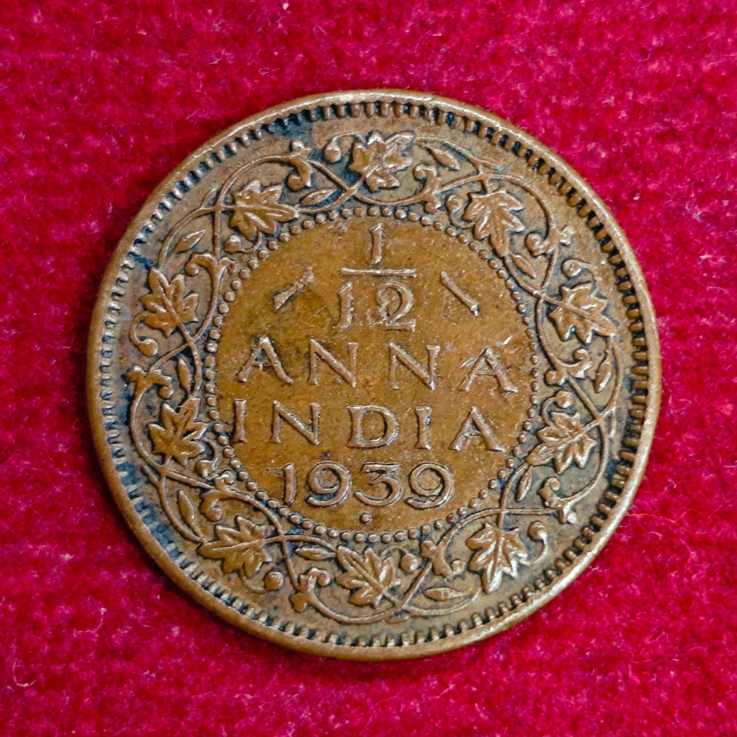 British India 1/12 Anna - George VI 1939 Coin