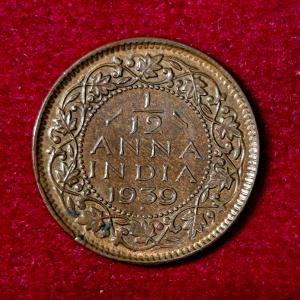 British India 1/12 Anna - George VI 1939 Coin