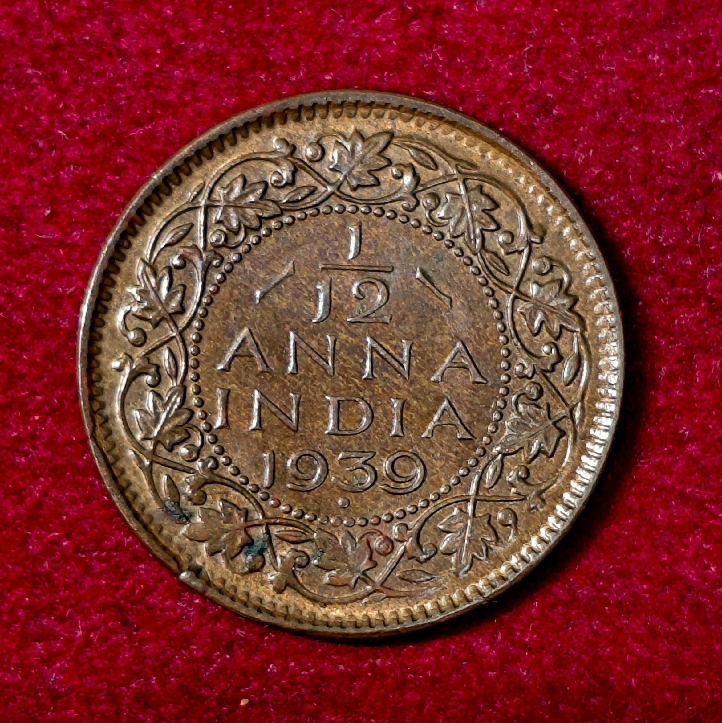 British India 1/12 Anna - George VI 1939 Coin