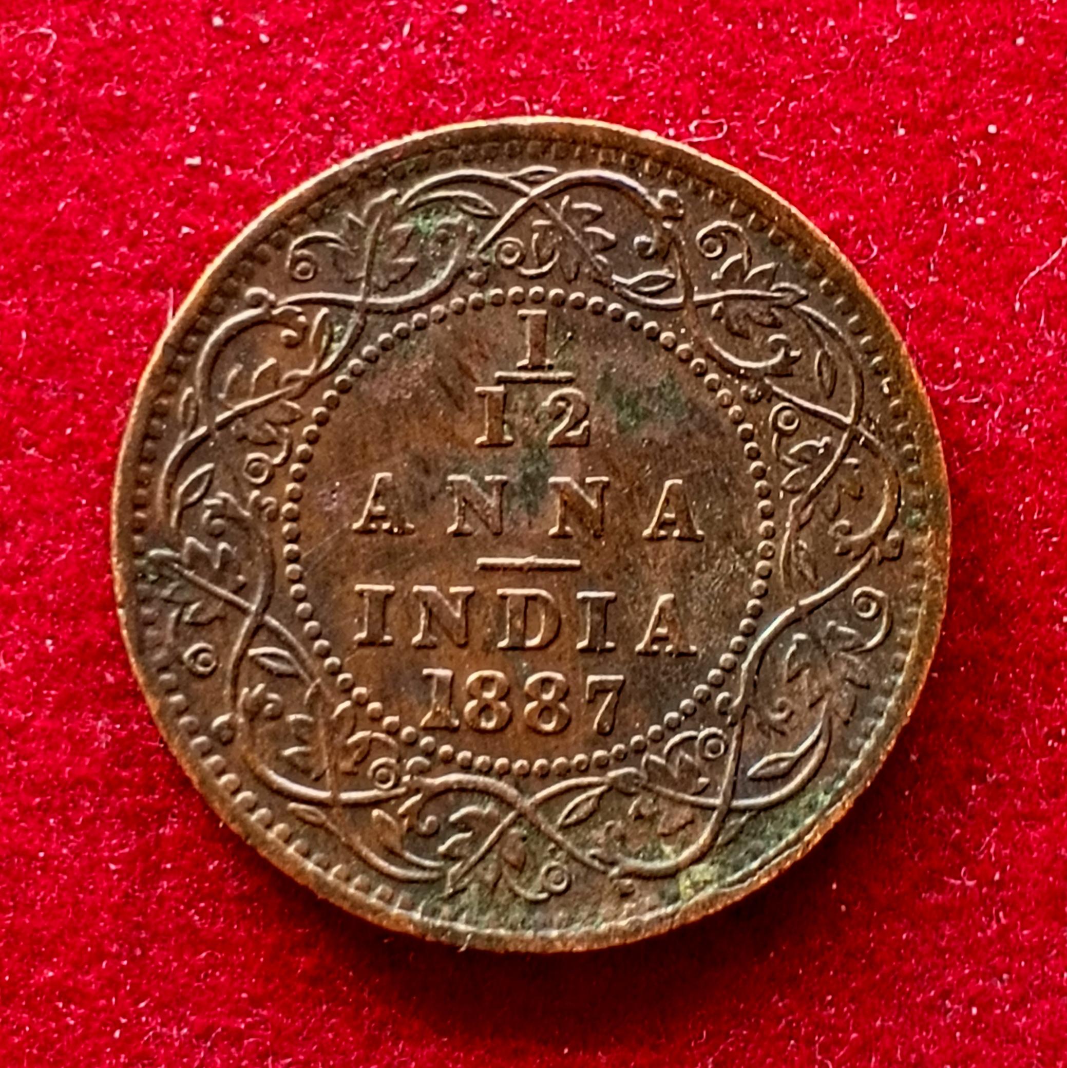 British - India 1/12 Anna - Victoria 1887 Coin