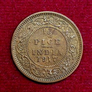 British India 1/2 Pice George V 1917 Coin