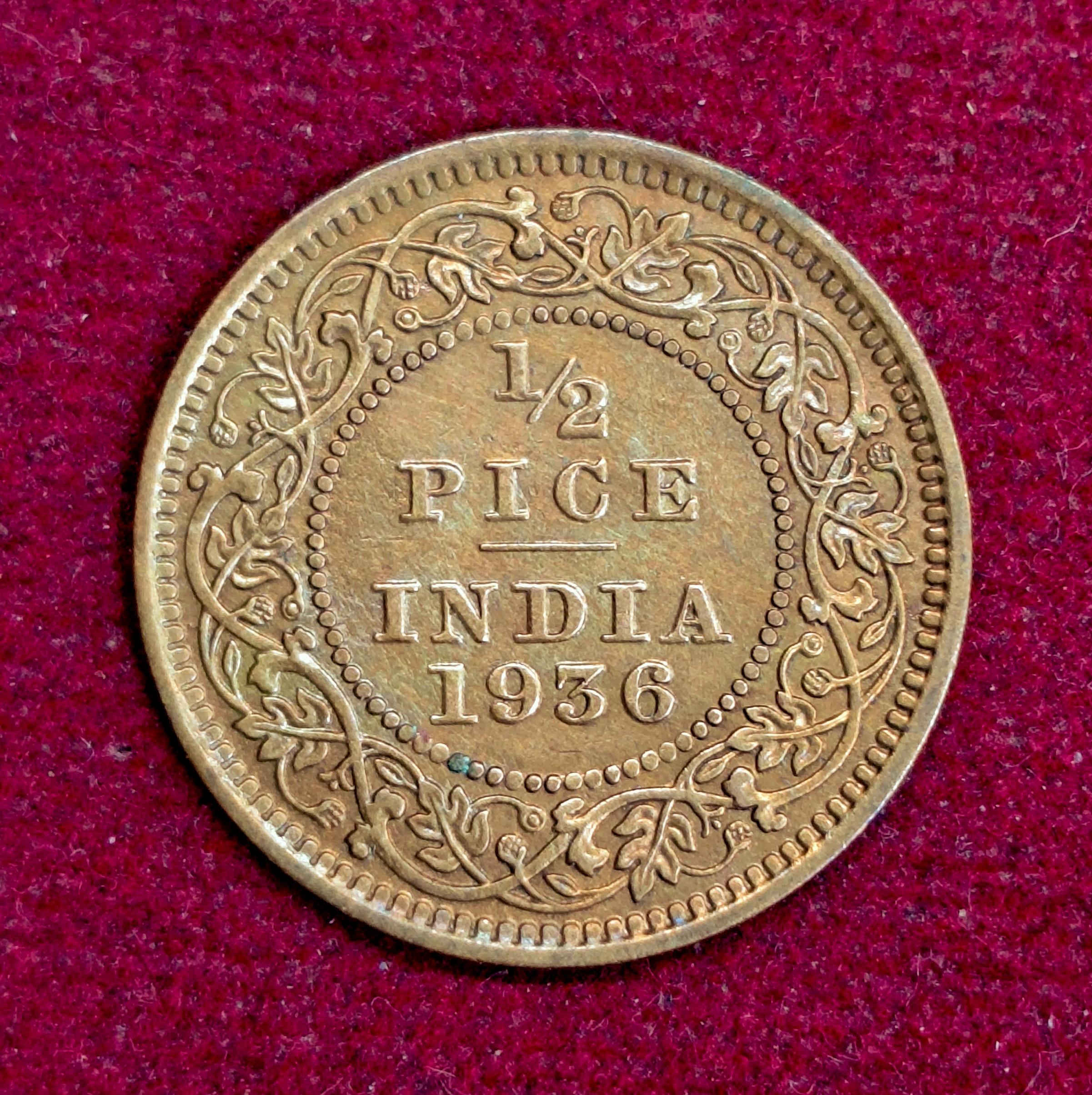 British India 1/2 Pice - George V 1936 Coin
