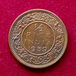 British India 1/2 Pice George VI 1939 Coin
