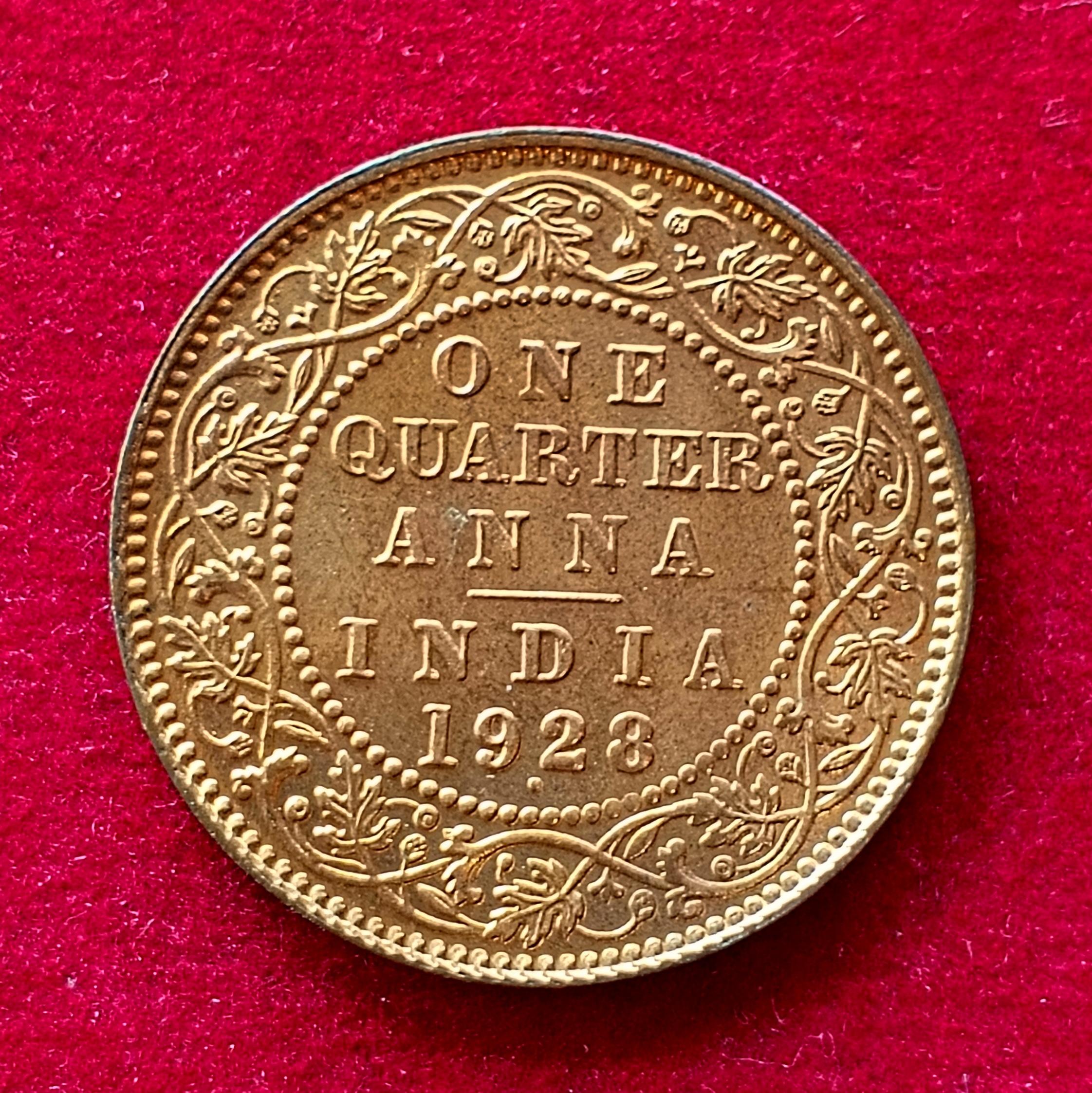 British India 1/4 Anna – George V 1928 UNC Coin