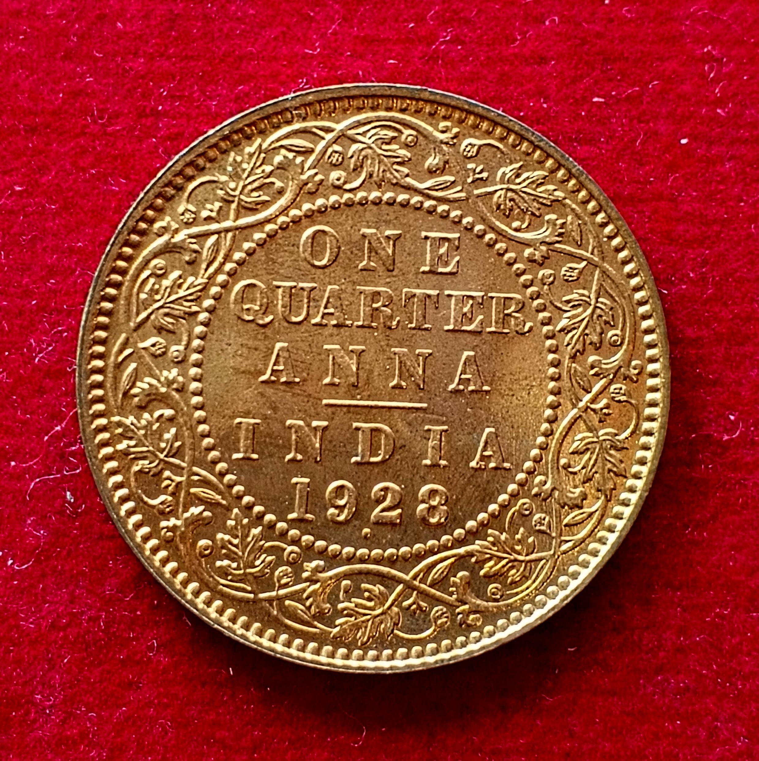 British India 1/4 Anna – George V 1928 UNC Coin