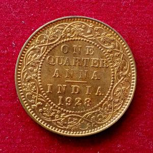 British India 1/4 Anna – George V 1928 UNC Coin