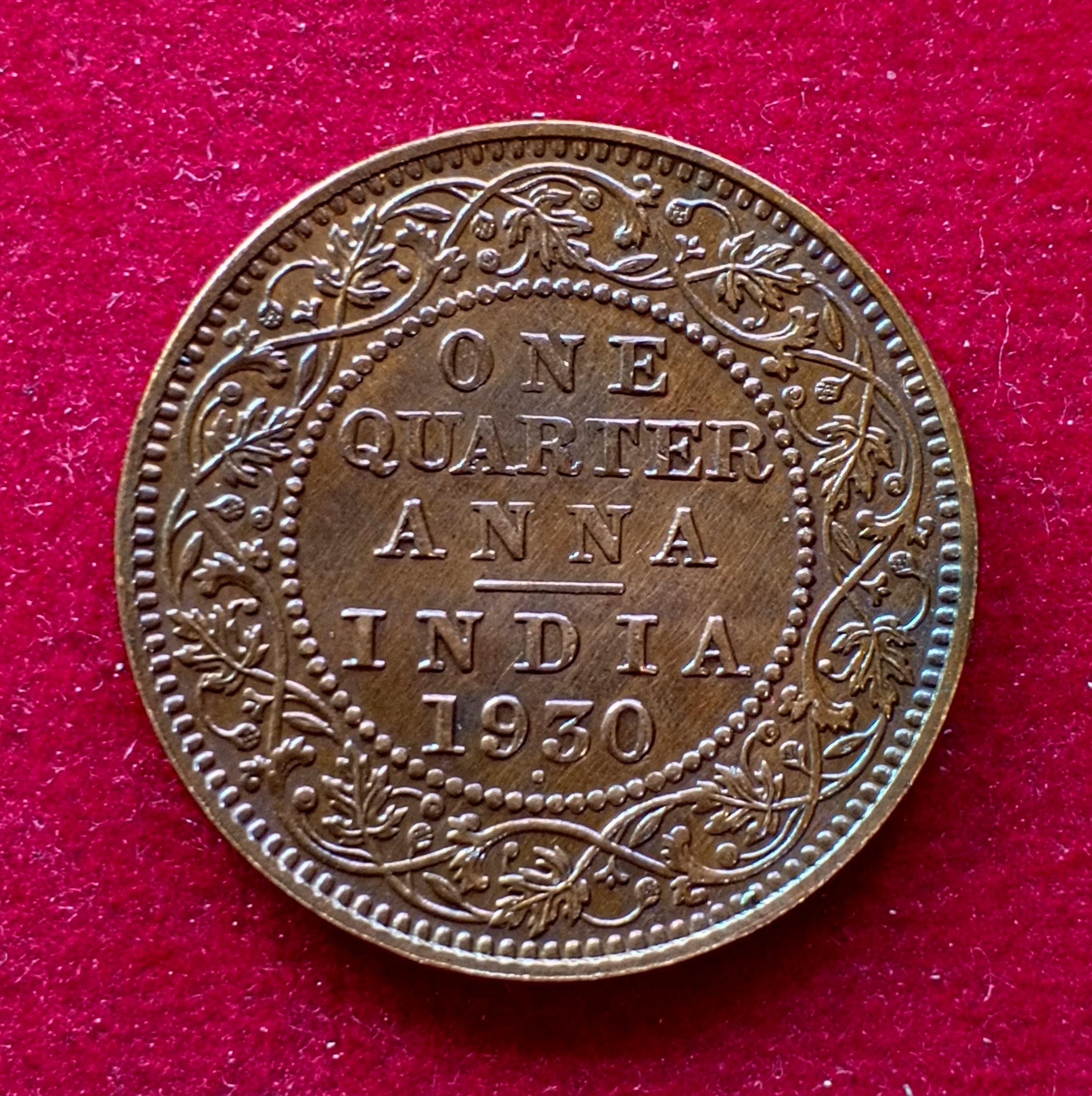 British India 1/4 Anna George V 1930 Coin