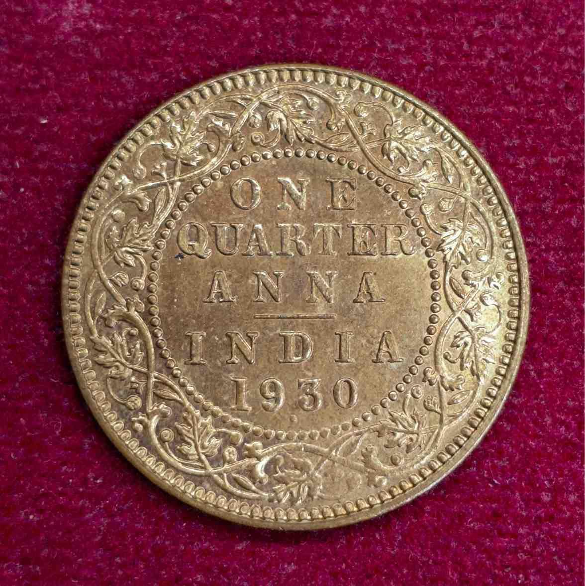 British India 1/4 Anna George V 1930 Coin (Mumbai Mint)