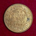 British India 1/4 Anna George V 1930 Coin (UNC)