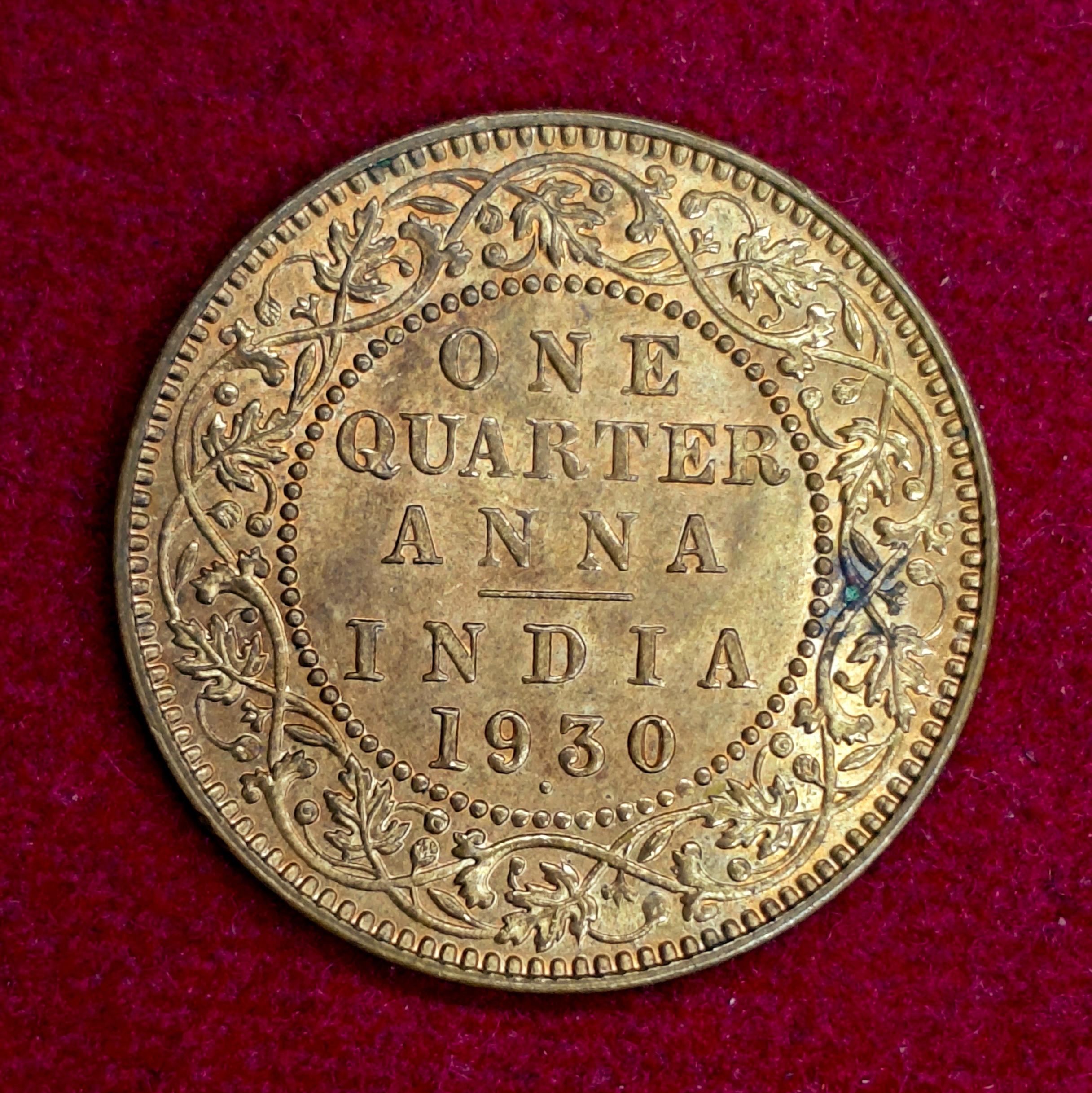 British India 1/4 Anna George V 1930 Coin (UNC)