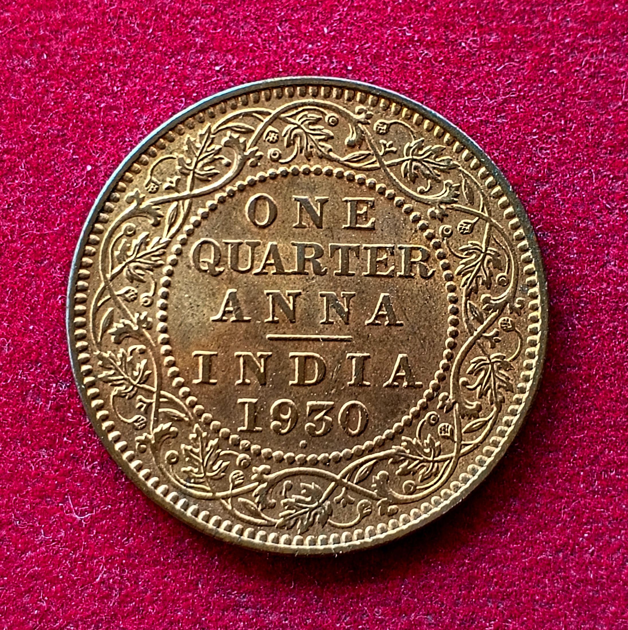 British India 1/4 Anna George V 1930 Coin (UNC)