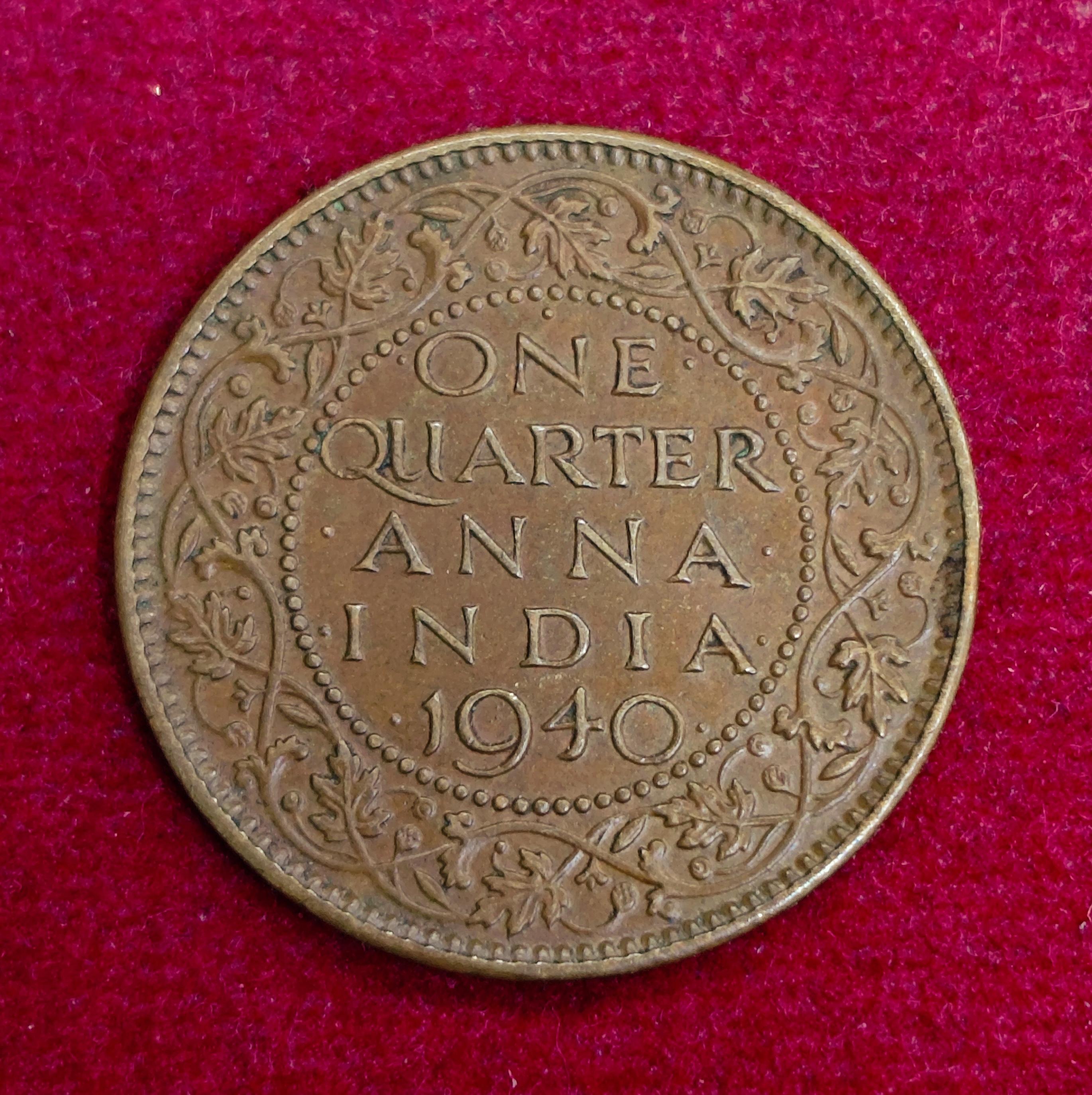British India 1/4 Anna George VI 1940 Coin