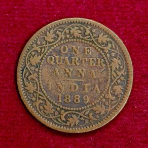 British India 1/4 Anna Victoria 1889 Coin