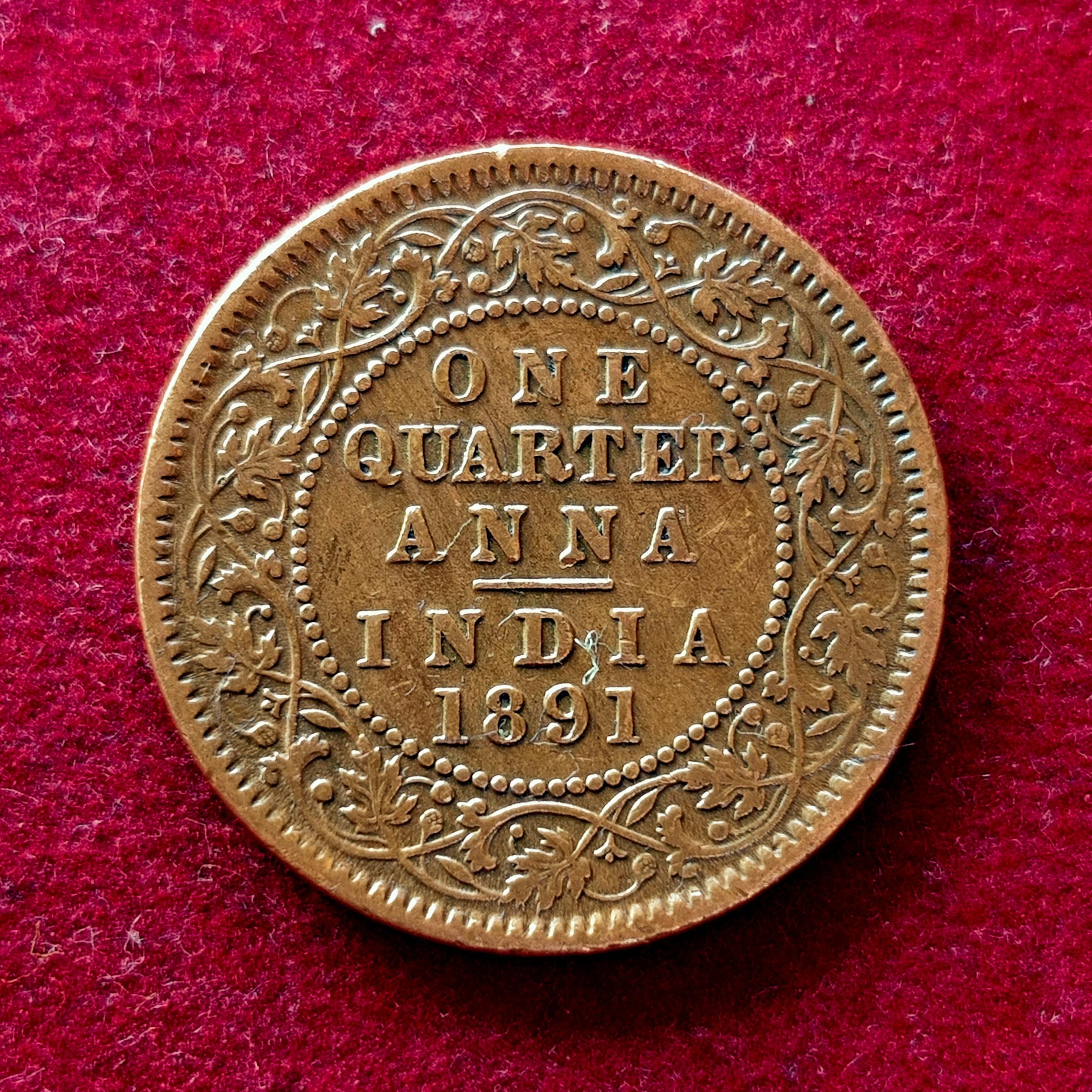 British India 1/4 Anna Victoria Empress 1891 Coin
