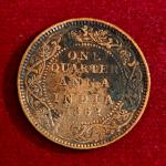 British India 1/4 Anna Victoria Queen 1862 Coin