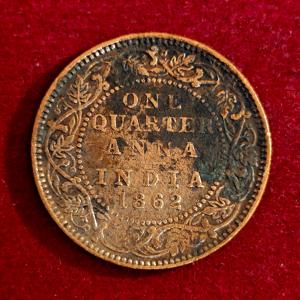 British India 1/4 Anna Victoria Queen 1862 Coin