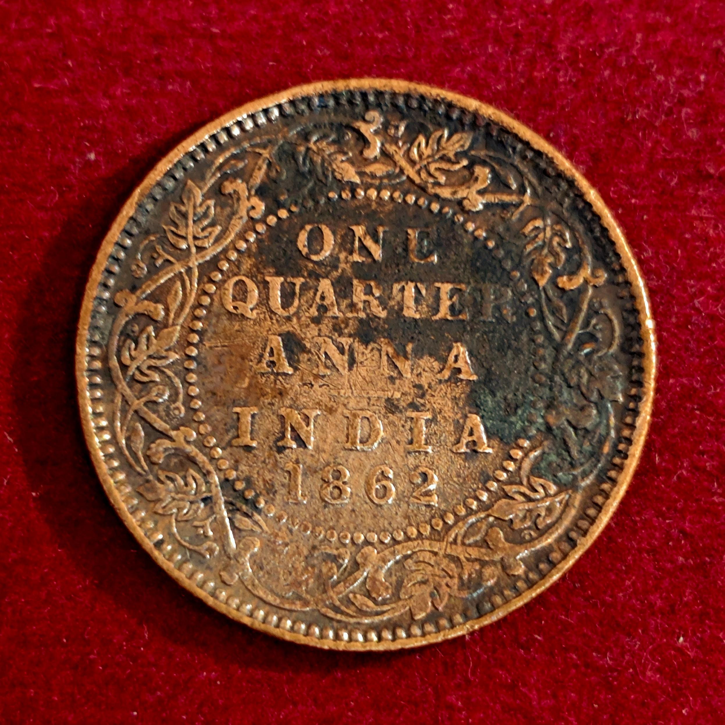 British India 1/4 Anna Victoria Queen 1862 Coin