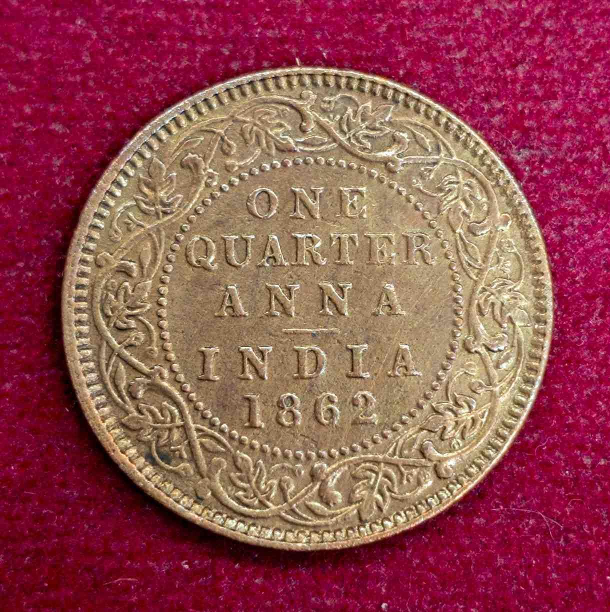 British India 1/4 Anna Victoria Queen 1862 Coin