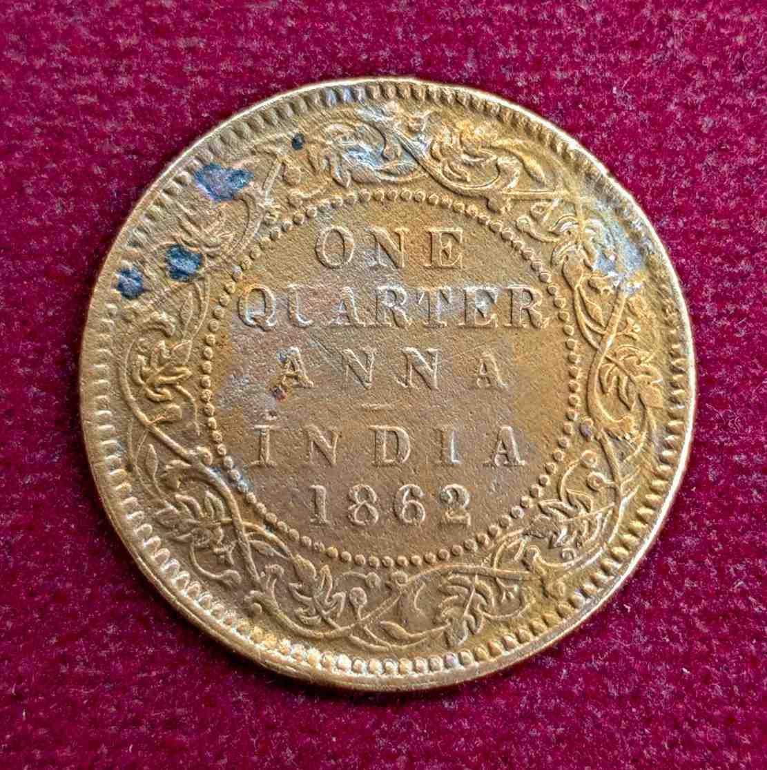 British India 1/4 Anna Victoria Queen 1862 Coin