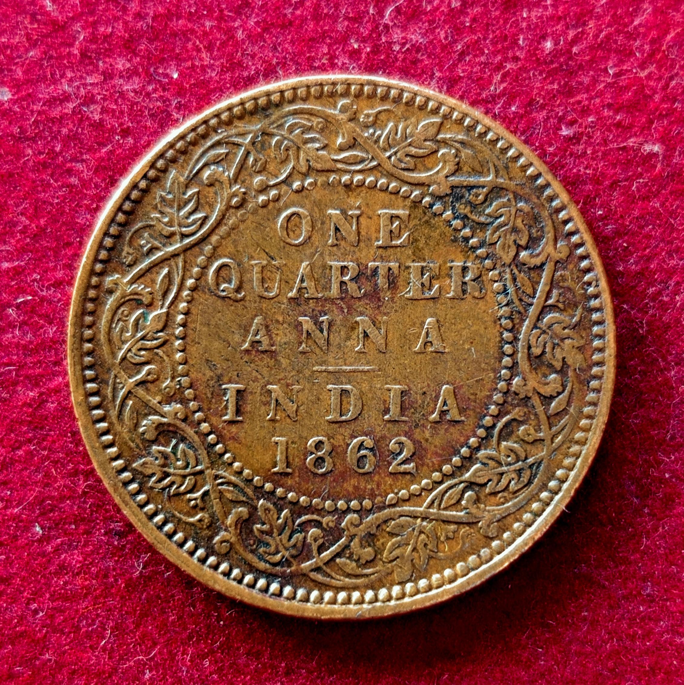 British India 1/4 Anna Victoria Queen 1862 Coin